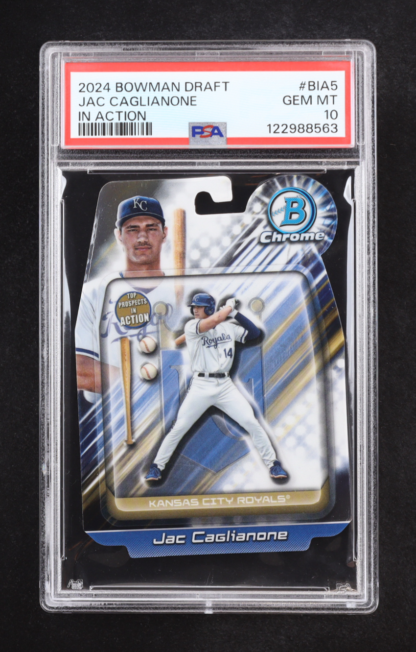 Jac Caglianone 2024 Bowman Chrome Draft In Action #BIA5 RC (PSA 10) at PristineAuction.com Jac Caglianone 2024 Bowman Chrome Draft In Action #BIA5 RC (PSA 10) at PristineAuction.com