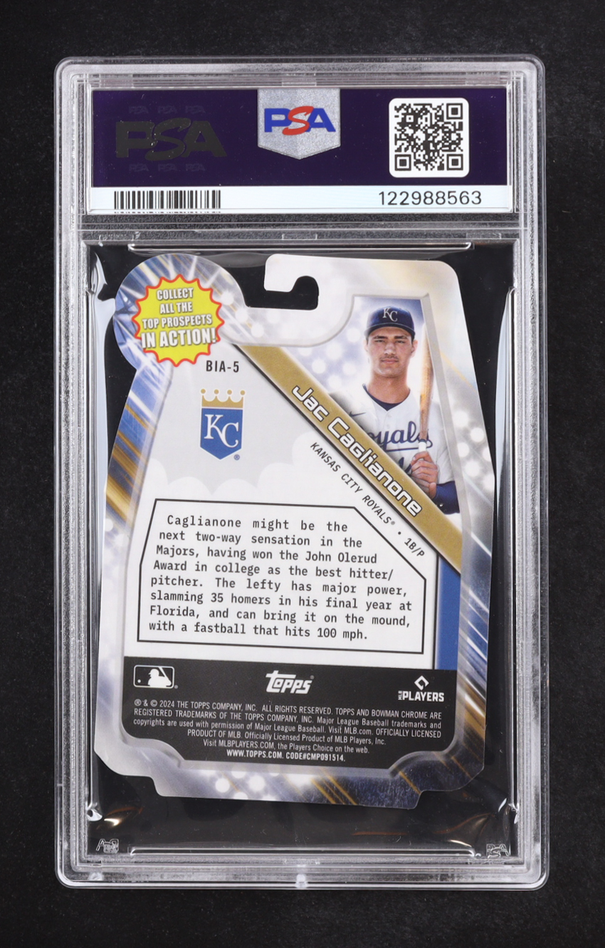 Jac Caglianone 2024 Bowman Chrome Draft In Action #BIA5 RC (PSA 10) at PristineAuction.com Jac Caglianone 2024 Bowman Chrome Draft In Action #BIA5 RC (PSA 10) at PristineAuction.com