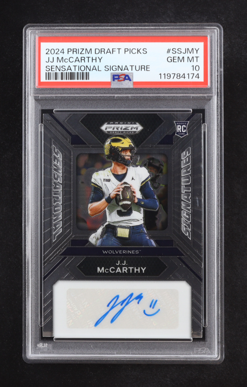J.J. McCarthy 2024 Panini Prizm Draft Picks Sensational Signatures #30 RC (PSA 10) at PristineAuction.com J.J. McCarthy 2024 Panini Prizm Draft Picks Sensational Signatures #30 RC (PSA 10) at PristineAuction.com