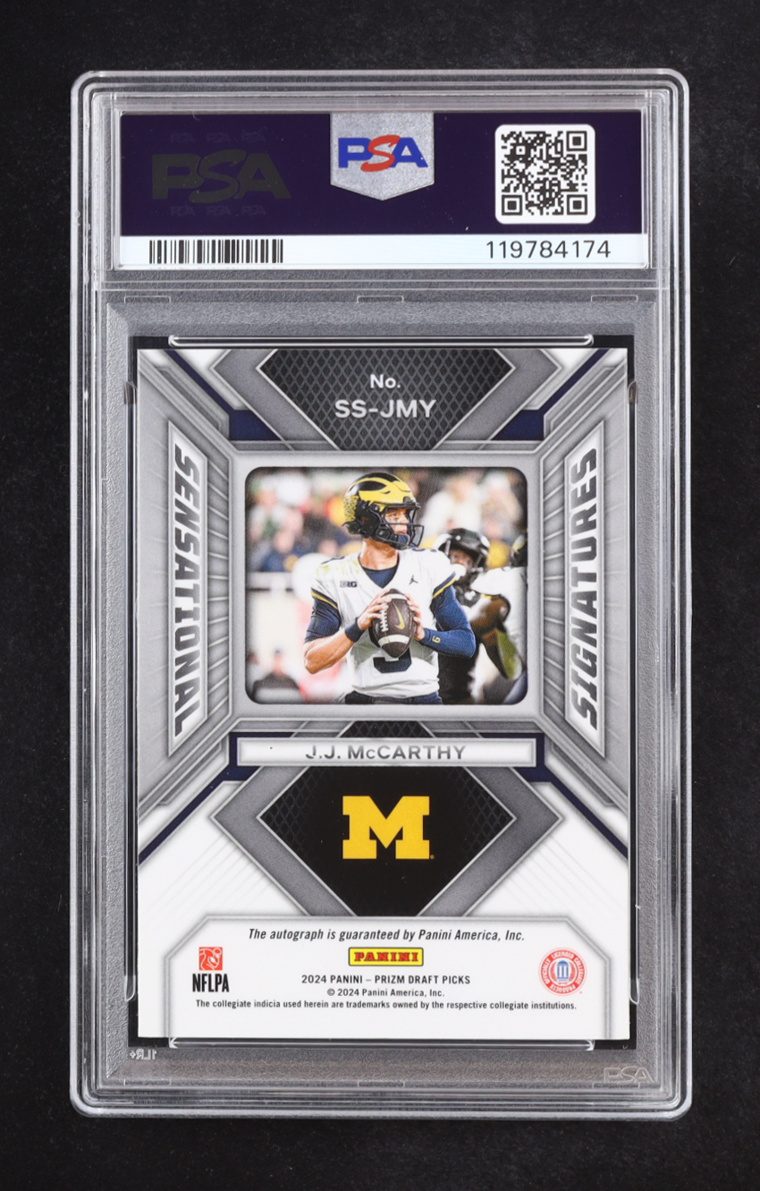 J.J. McCarthy 2024 Panini Prizm Draft Picks Sensational Signatures #30 RC (PSA 10) at PristineAuction.com J.J. McCarthy 2024 Panini Prizm Draft Picks Sensational Signatures #30 RC (PSA 10) at PristineAuction.com
