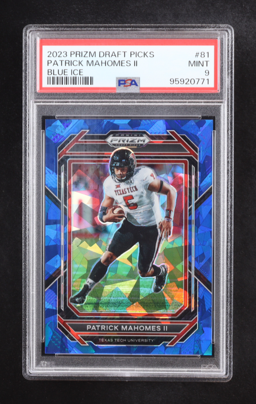 Patrick Mahomes II 2023 Panini Prizm Draft Picks Prizms Blue Ice #81 #85/99 (PSA 9) at PristineAuction.com Patrick Mahomes II 2023 Panini Prizm Draft Picks Prizms Blue Ice #81 #85/99 (PSA 9) at PristineAuction.com