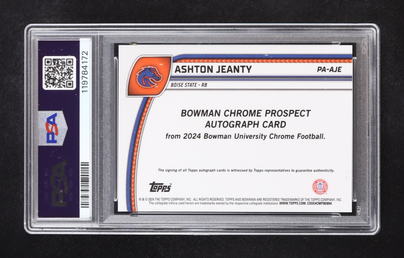 Ashton Jeanty 2024 Bowman Chrome University Prospect Autographs #PAAJE RC (PSA 9) at PristineAuction.com Ashton Jeanty 2024 Bowman Chrome University Prospect Autographs #PAAJE RC (PSA 9) at PristineAuction.com