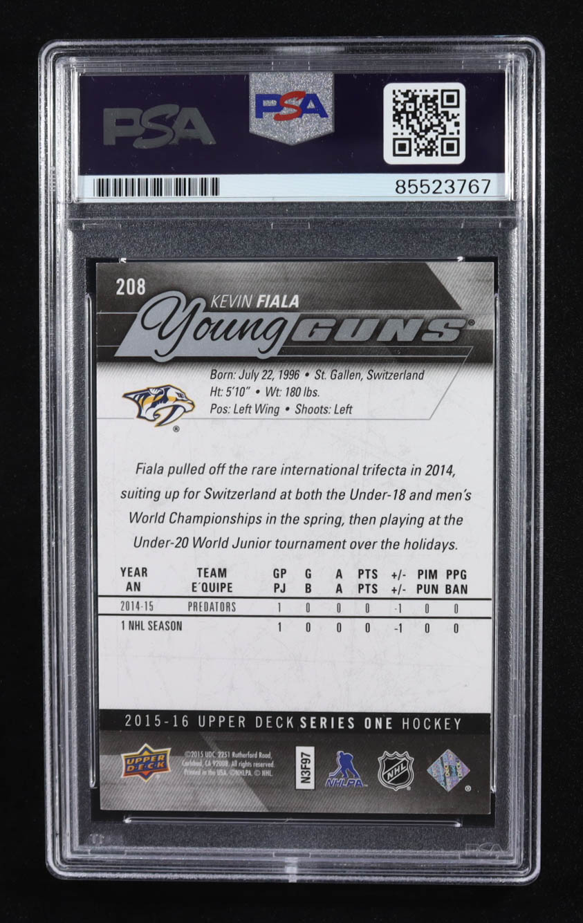 Kevin Fiala Signed 2015-16 Upper Deck Series One Young Guns Trading Card Auto #208 RC (PSA | Autograph Grade PSA Authentic) at PristineAuction.com Kevin Fiala Signed 2015-16 Upper Deck Series One Young Guns Trading Card Auto #208 RC (PSA | Autograph Grade PSA Authentic) at PristineAuction.com