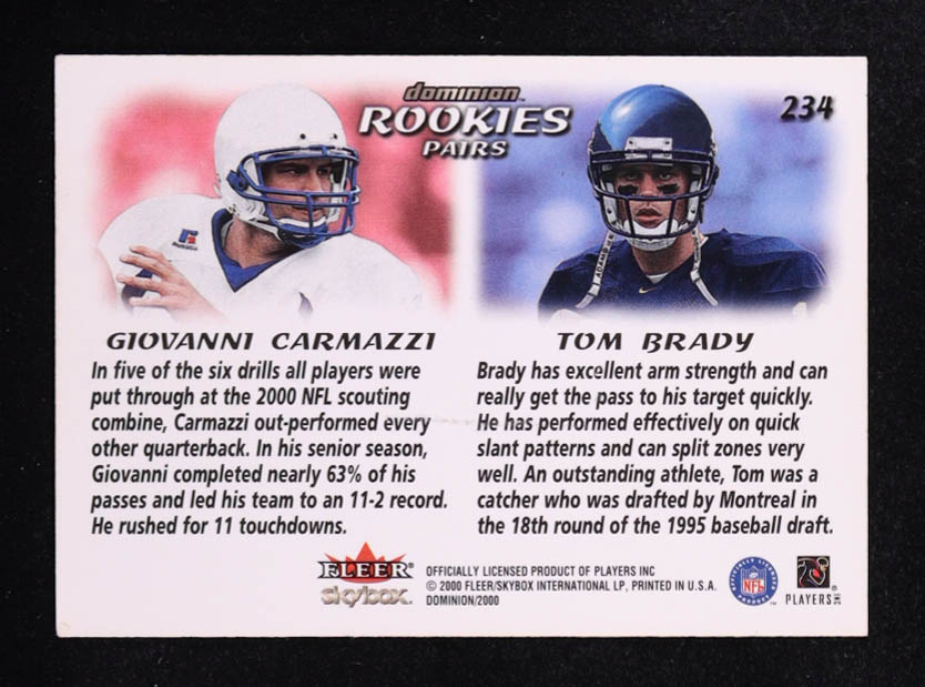 Tom Brady / Giovanni Carmazzi 2000 SkyBox Dominion #234 RC at PristineAuction.com Tom Brady / Giovanni Carmazzi 2000 SkyBox Dominion #234 RC at PristineAuction.com