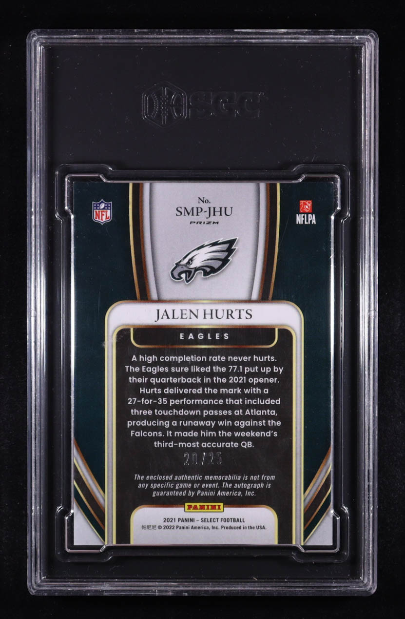 Jalen Hurts 2021 Select Signature Memorabilia Prizm Tie Dye #3 #20/25 (SGC 9 | Autograph Grade 10) at PristineAuction.com Jalen Hurts 2021 Select Signature Memorabilia Prizm Tie Dye #3 #20/25 (SGC 9 | Autograph Grade 10) at PristineAuction.com