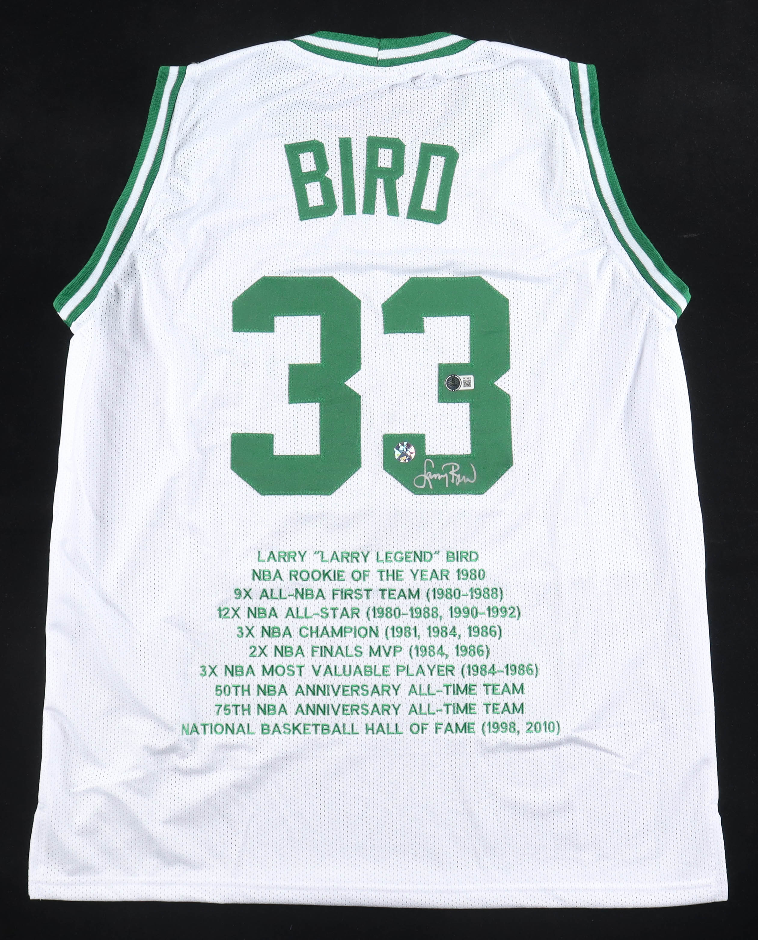 Larry Bird Signed Career Highlight Stat Jersey (Beckett & Bird) at PristineAuction.com Larry Bird Signed Career Highlight Stat Jersey (Beckett & Bird) at PristineAuction.com