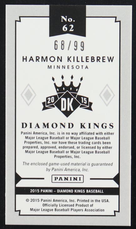 Harmon Killebrew 2015 Diamond Kings DK Minis Materials #62 #68/99 at PristineAuction.com Harmon Killebrew 2015 Diamond Kings DK Minis Materials #62 #68/99 at PristineAuction.com