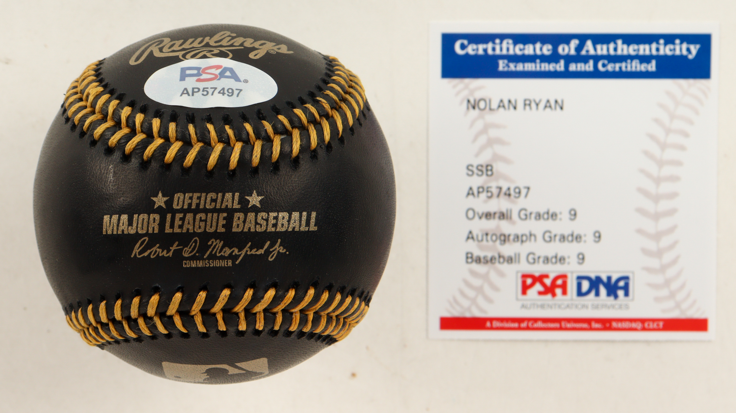 Nolan Ryan Signed OML Black Leather Baseball with Display Case (PSA 9) at PristineAuction.com Nolan Ryan Signed OML Black Leather Baseball with Display Case (PSA 9) at PristineAuction.com