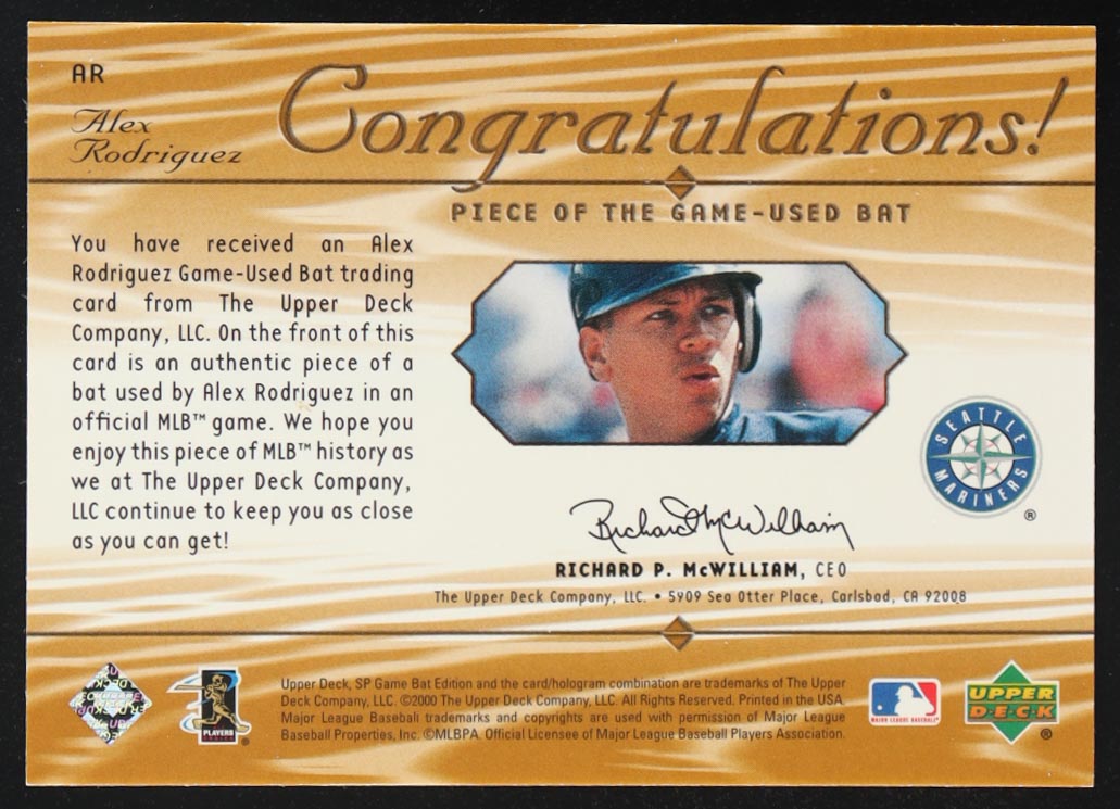 Alex Rodriguez 2001 SP Game Bat Edition Piece of the Game #AR at PristineAuction.com Alex Rodriguez 2001 SP Game Bat Edition Piece of the Game #AR at PristineAuction.com