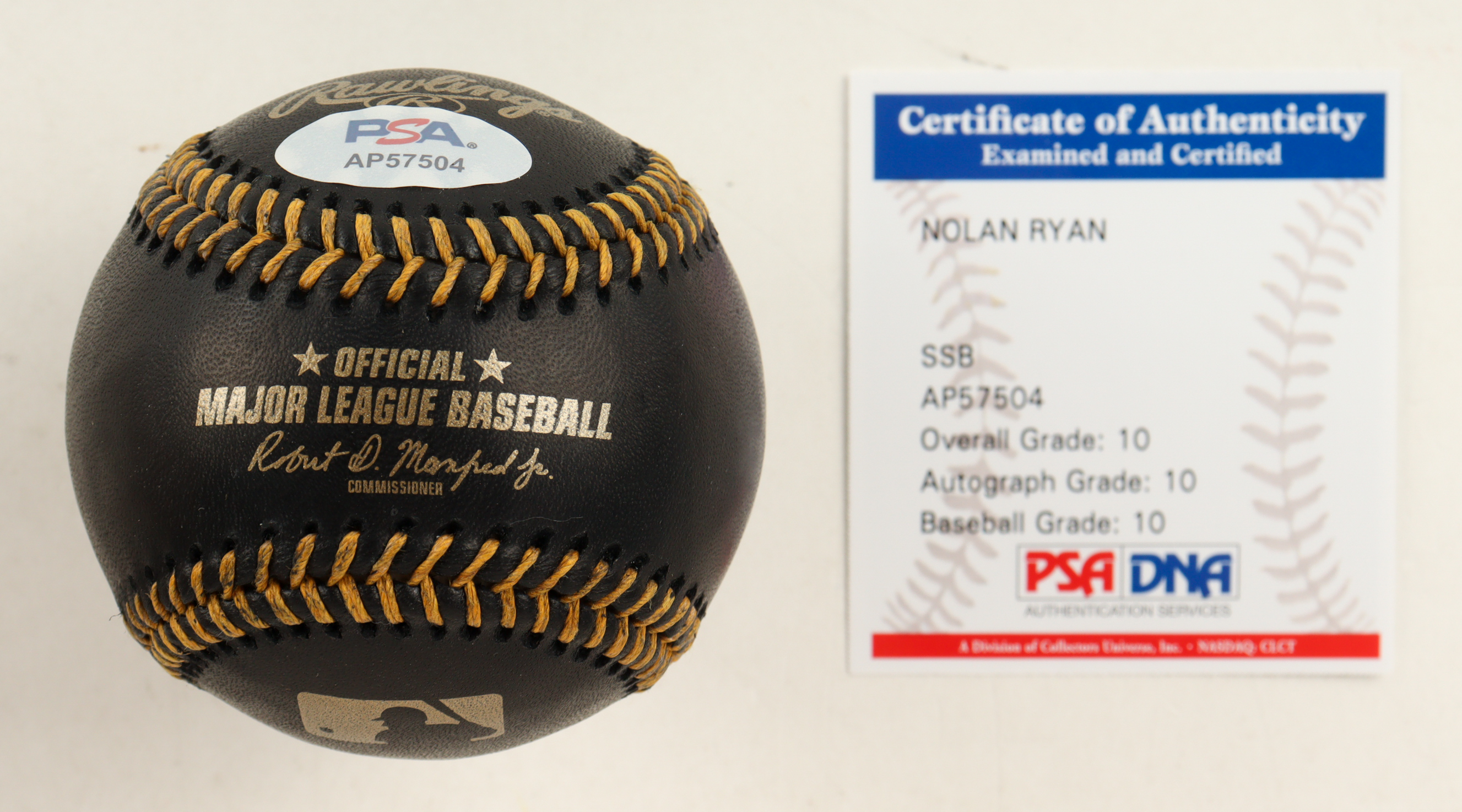 Nolan Ryan Signed OML Black Leather Baseball with Display Case (PSA 10) at PristineAuction.com Nolan Ryan Signed OML Black Leather Baseball with Display Case (PSA 10) at PristineAuction.com