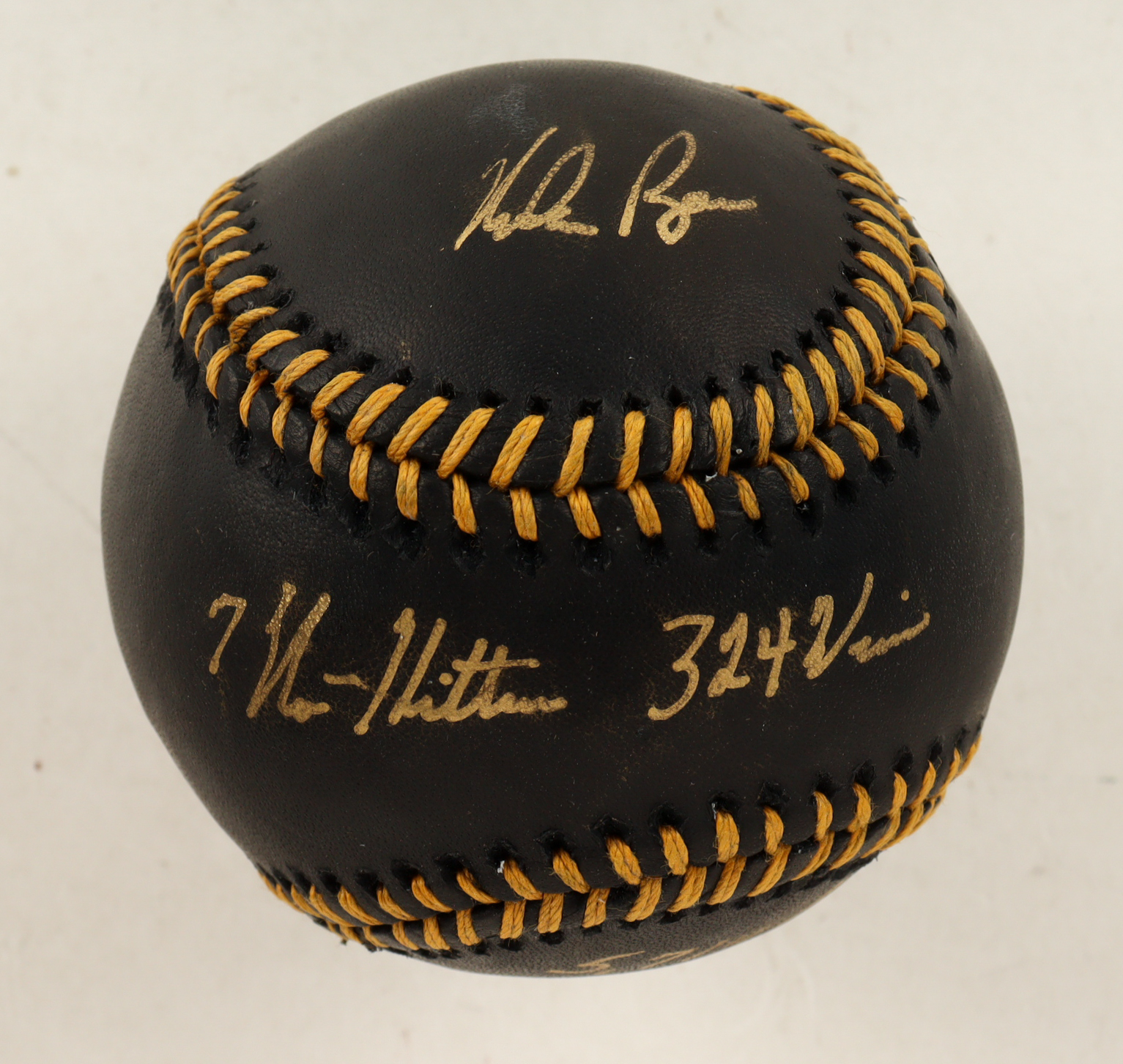 Nolan Ryan Signed OML Black Leather Baseball with Display Case Inscribed "7 No-Hitters" & "324 Wins" & "5,714 K's" (PSA 8.5) at PristineAuction.com Nolan Ryan Signed OML Black Leather Baseball with Display Case Inscribed "7 No-Hitters" & "324 Wins" & "5,714 K's" (PSA 8.5) at PristineAuction.com