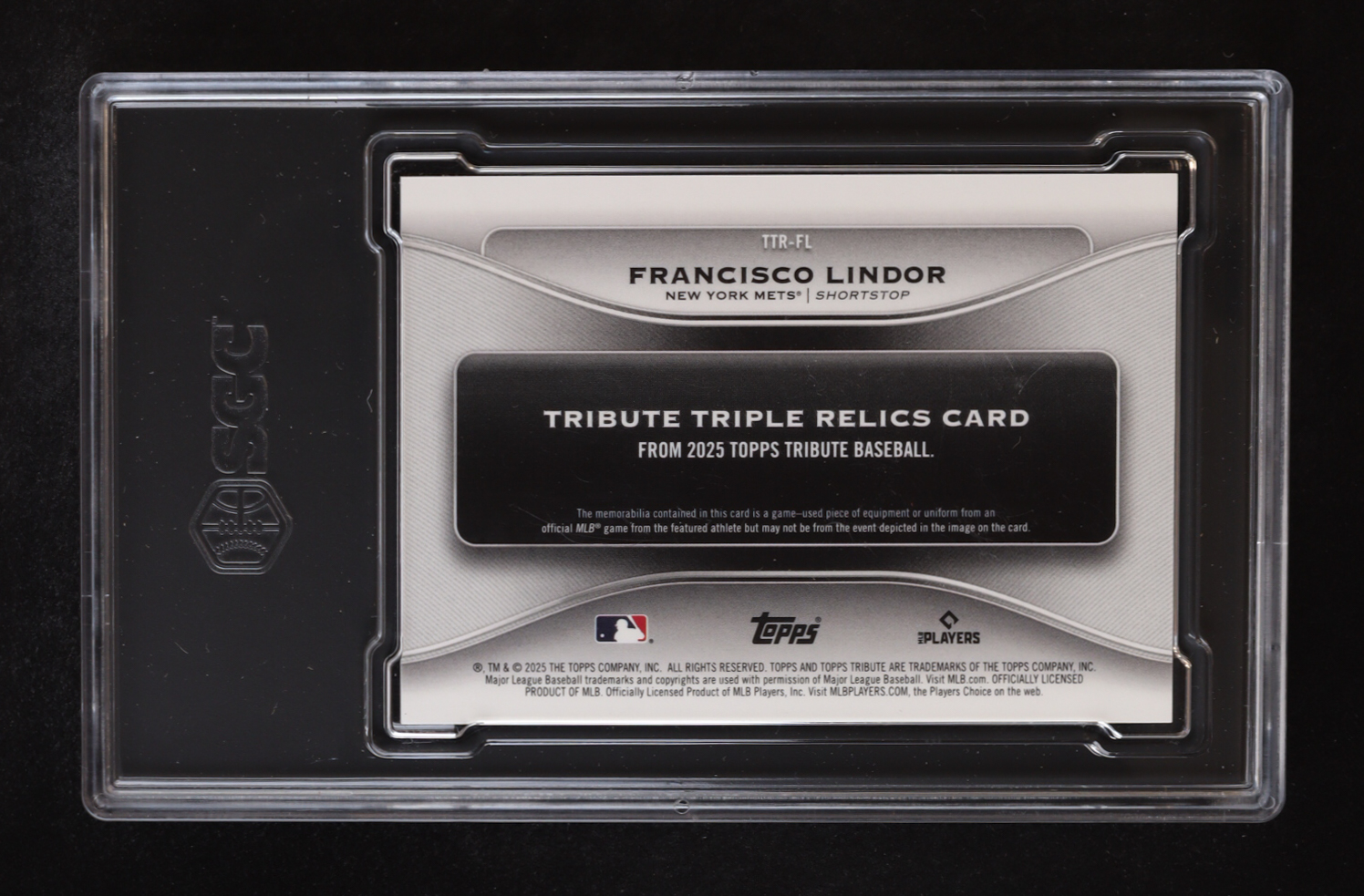 Francisco Lindor 2025 Topps Tribute Triple Relics Blue #TTRFL #75/150 (SGC 9.5) at PristineAuction.com Francisco Lindor 2025 Topps Tribute Triple Relics Blue #TTRFL #75/150 (SGC 9.5) at PristineAuction.com