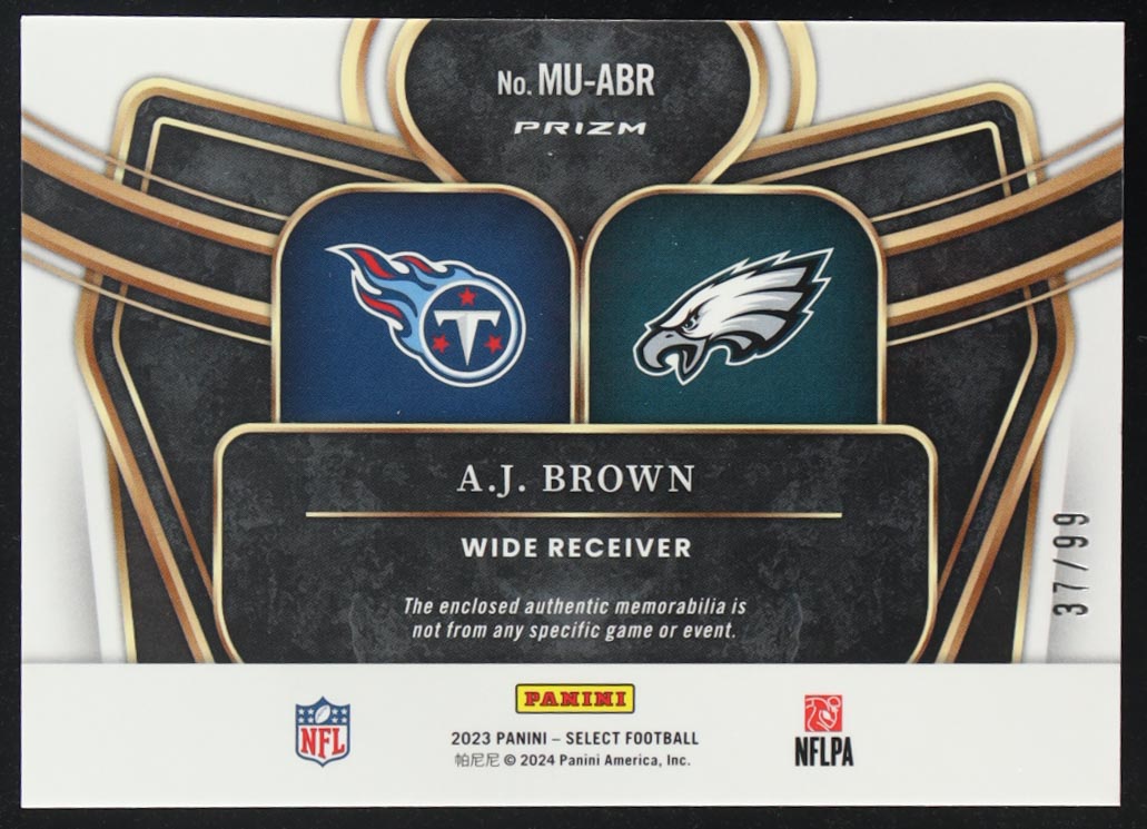 A.J. Brown 2023 Select Multiverse Dual Jerseys Prizm #3 #37/99 at PristineAuction.com A.J. Brown 2023 Select Multiverse Dual Jerseys Prizm #3 #37/99 at PristineAuction.com