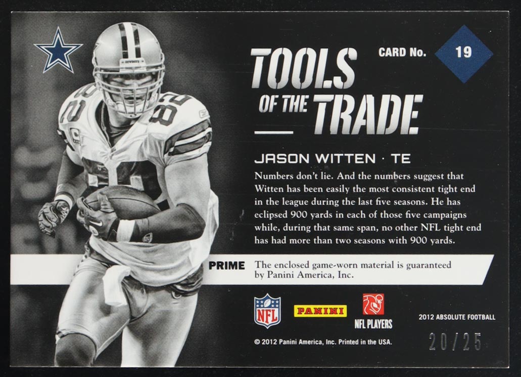Jason Witten 2012 Absolute Tools of the Trade Double Material Black Prime #19 #20/25 at PristineAuction.com Jason Witten 2012 Absolute Tools of the Trade Double Material Black Prime #19 #20/25 at PristineAuction.com