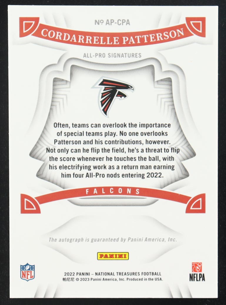 Cordarrelle Patterson 2022 Panini National Treasures 4x All Pro Signatures #AP-CPA #41/49 at PristineAuction.com Cordarrelle Patterson 2022 Panini National Treasures 4x All Pro Signatures #AP-CPA #41/49 at PristineAuction.com