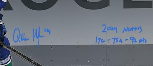 Quinn Hughes Signed Canucks 16x20 Photo Inscribed "2024 Norris" & "17G - 75A - 92 Pts" (Fanatics) at PristineAuction.com Quinn Hughes Signed Canucks 16x20 Photo Inscribed "2024 Norris" & "17G - 75A - 92 Pts" (Fanatics) at PristineAuction.com