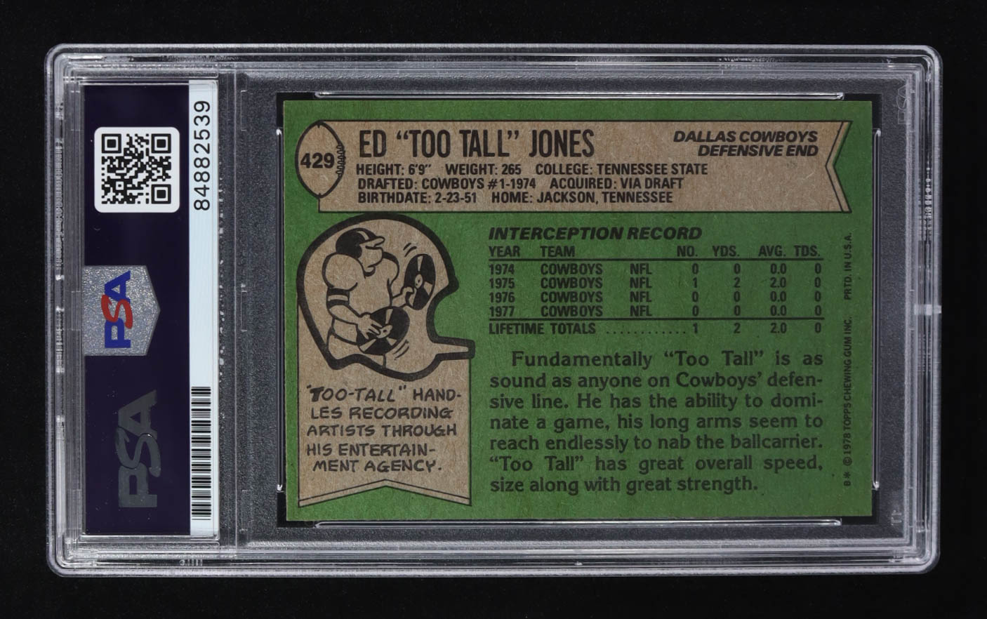 Ed "Too Tall" Jones Signed 1978 Topps #429 (PSA) at PristineAuction.com Ed "Too Tall" Jones Signed 1978 Topps #429 (PSA) at PristineAuction.com