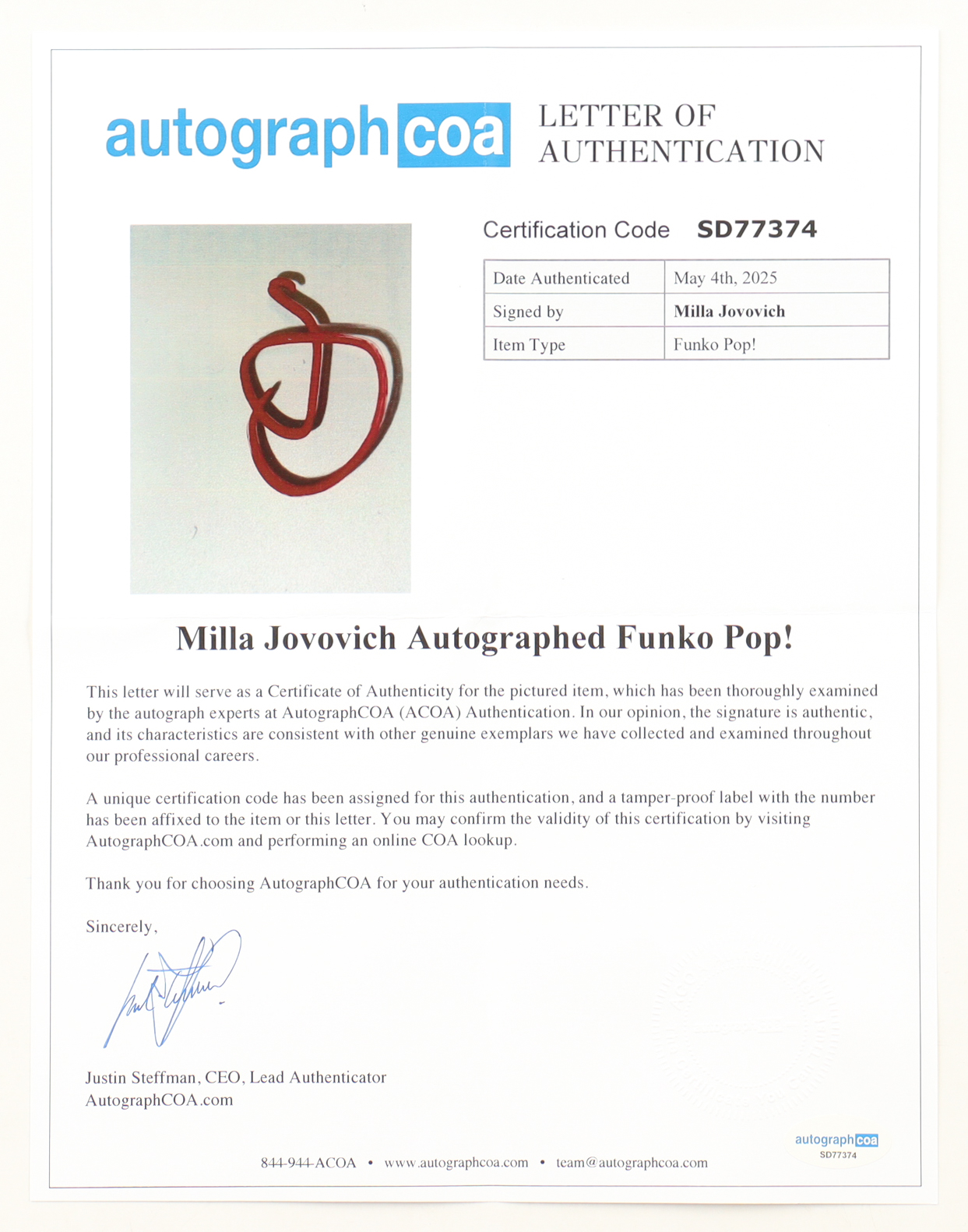 Mila Jovovich Signed "The Fifth Element" #193 Leeloo Funko Pop! Vinyl Figure (ACOA) at PristineAuction.com Mila Jovovich Signed "The Fifth Element" #193 Leeloo Funko Pop! Vinyl Figure (ACOA) at PristineAuction.com