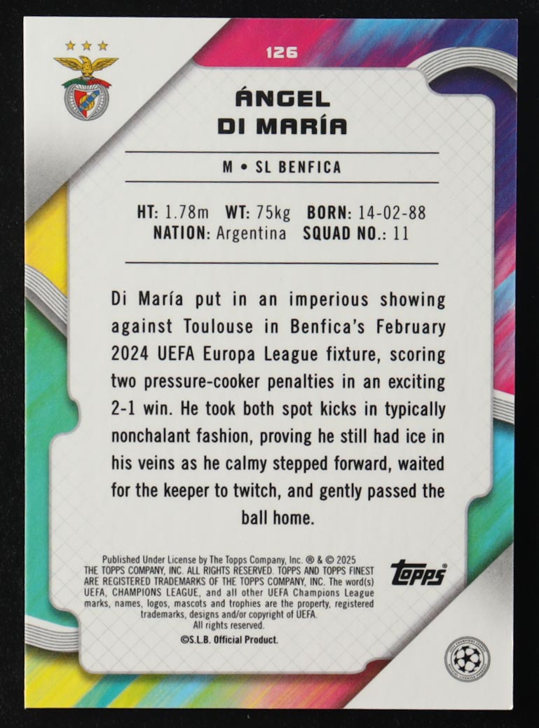 Angel Di Maria 2025 Topps Finest UEFA Champions League #126 #25/25 at PristineAuction.com Angel Di Maria 2025 Topps Finest UEFA Champions League #126 #25/25 at PristineAuction.com