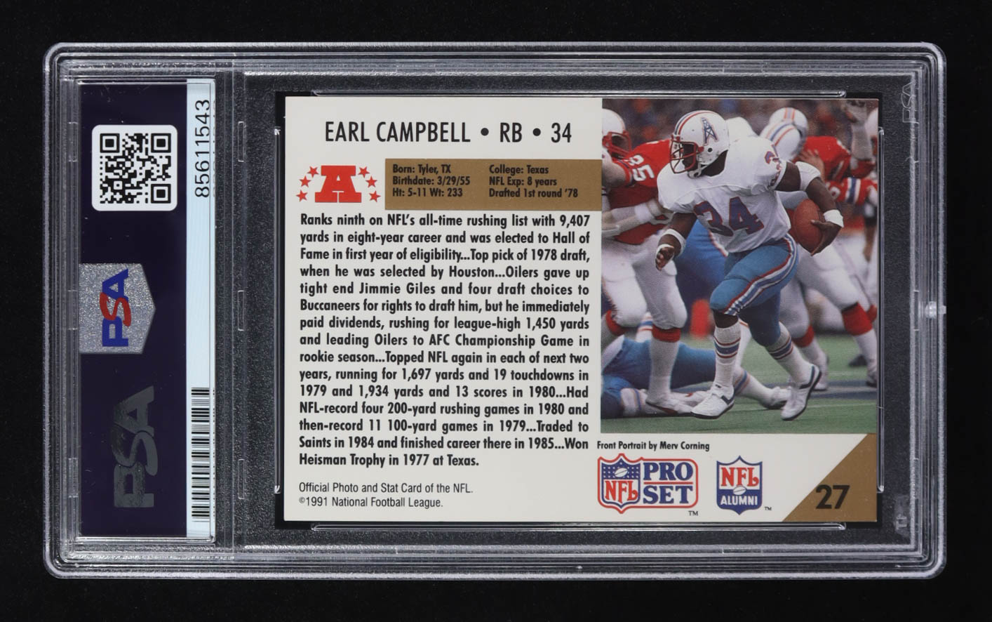 Earl Campbell Signed 1991 Pro Set #27 HOF (PSA | Auto Grade PSA Authentic) at PristineAuction.com Earl Campbell Signed 1991 Pro Set #27 HOF (PSA | Auto Grade PSA Authentic) at PristineAuction.com