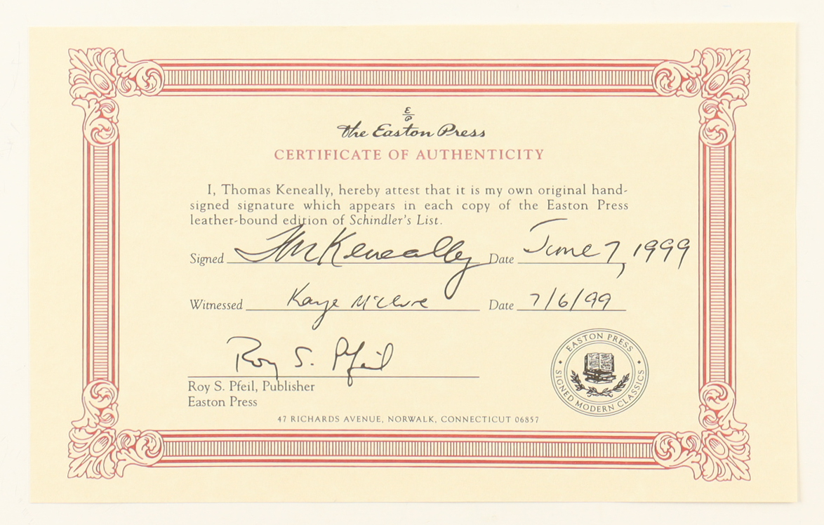 Thomas Keneally Signed "Schindler's List" Leather Bound Hardcover Book (PSA) at PristineAuction.com Thomas Keneally Signed "Schindler's List" Leather Bound Hardcover Book (PSA) at PristineAuction.com