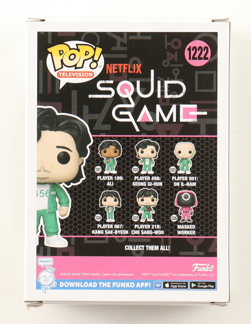 Lee Jung-Jae Signed "Squid Game" #1222 Player 456: Seong Gi-Hun Funko Pop! Vinyl Figure (Beckett) at PristineAuction.com Lee Jung-Jae Signed "Squid Game" #1222 Player 456: Seong Gi-Hun Funko Pop! Vinyl Figure (Beckett) at PristineAuction.com