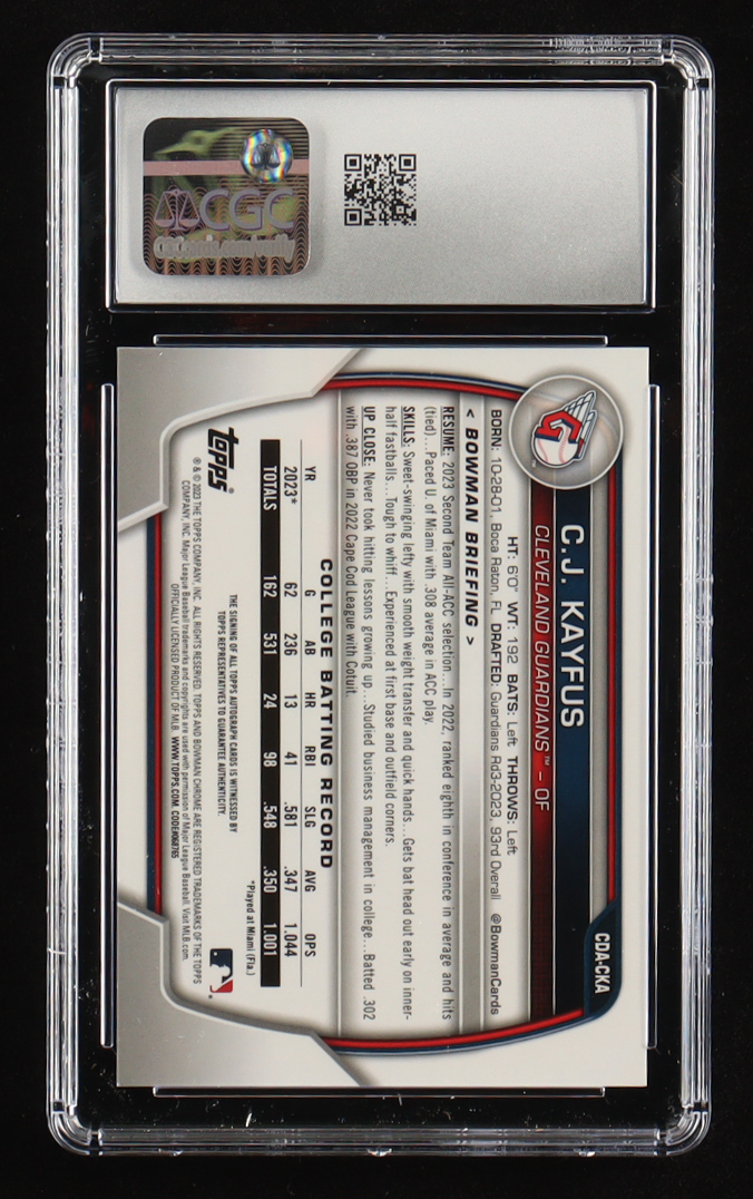 CJ Kayfus 2023 Bowman Chrome Draft Autographs #CDACKA RC (CGC 7.5 | Auto Grade 9) at PristineAuction.com CJ Kayfus 2023 Bowman Chrome Draft Autographs #CDACKA RC (CGC 7.5 | Auto Grade 9) at PristineAuction.com