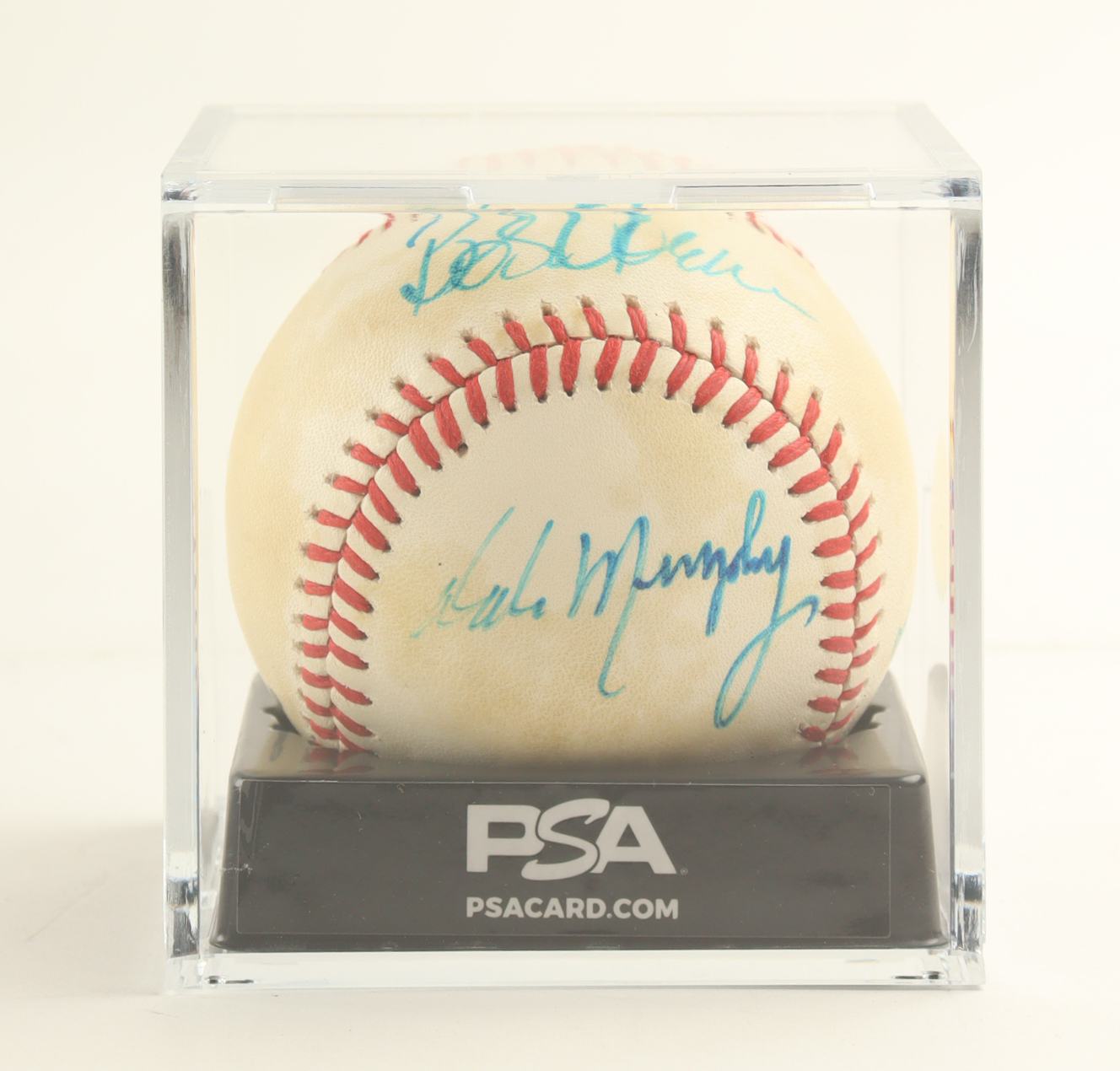 ONL Baseball with Display Case Signed by (4) with Phil Niekro, Dale Murphy, Bob Horner & Al Hrabosky (PSA) at PristineAuction.com ONL Baseball with Display Case Signed by (4) with Phil Niekro, Dale Murphy, Bob Horner & Al Hrabosky (PSA) at PristineAuction.com