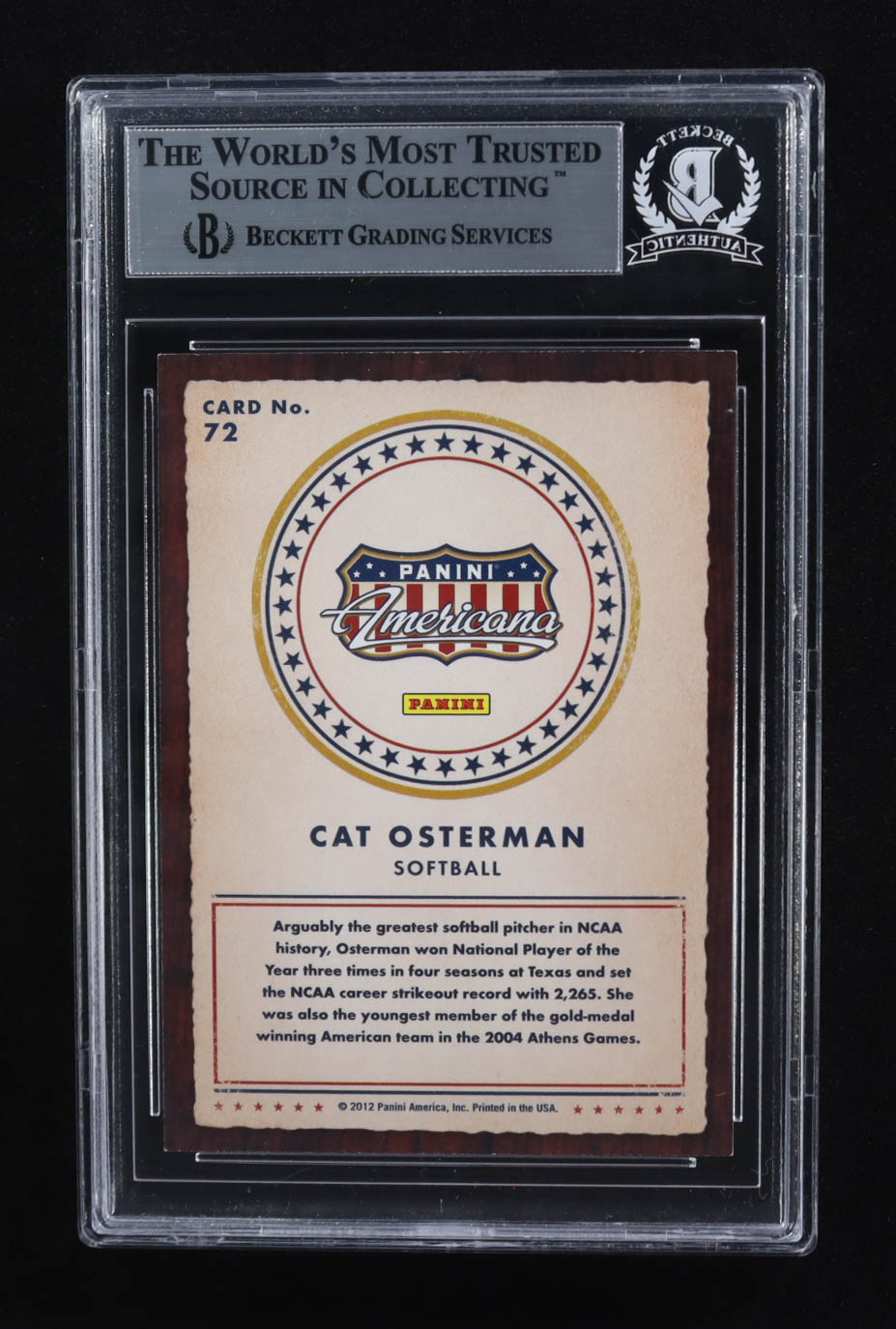 Cat Osterman Signed 2012 Americana Heroes and Legends #72 (Beckett) at PristineAuction.com Cat Osterman Signed 2012 Americana Heroes and Legends #72 (Beckett) at PristineAuction.com