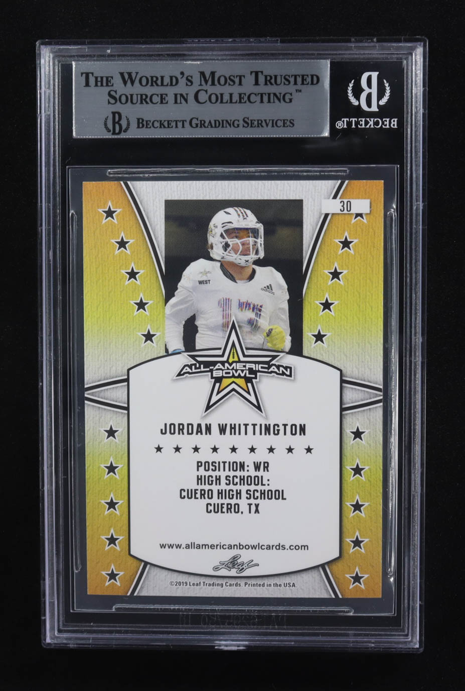 Jordan Whittington Signed 2019 Leaf Metal All-American Bowl #30 RC (Beckett) at PristineAuction.com Jordan Whittington Signed 2019 Leaf Metal All-American Bowl #30 RC (Beckett) at PristineAuction.com