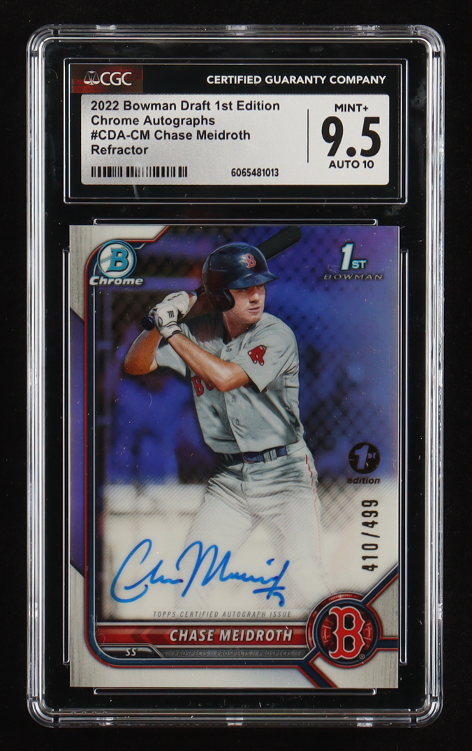 Chase Meidroth 2022 Bowman Chrome Draft 1st Edition Autographs Refractors #CDACD #410/499 RC (CGC 9.5 | Auto Grade 10) at PristineAuction.com Chase Meidroth 2022 Bowman Chrome Draft 1st Edition Autographs Refractors #CDACD #410/499 RC (CGC 9.5 | Auto Grade 10) at PristineAuction.com