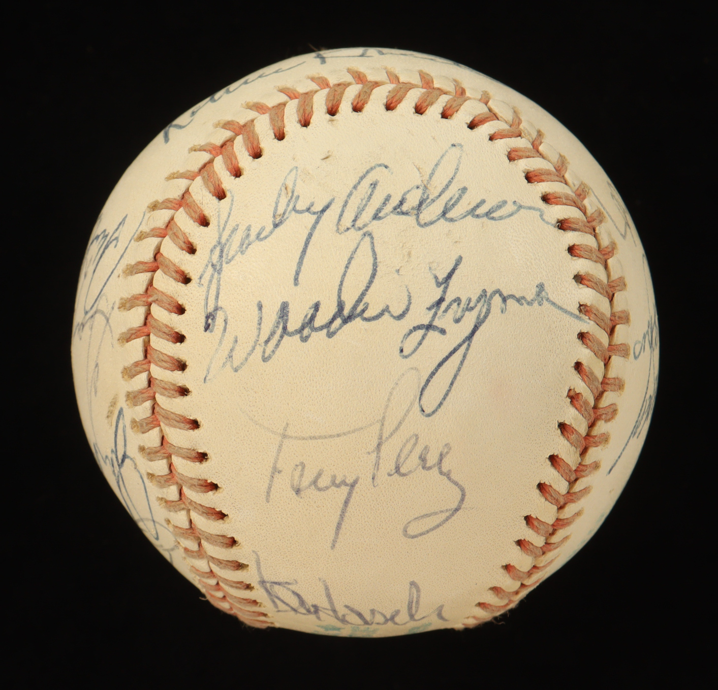 Baseball Greats OAL Baseball Signed by (18) with Pee Wee Reese, Robin Roberts, Tony Perez, Sparky Anderson, Dave Concepcion, & Pete Rose with Display Case (PSA) at PristineAuction.com Baseball Greats OAL Baseball Signed by (18) with Pee Wee Reese, Robin Roberts, Tony Perez, Sparky Anderson, Dave Concepcion, & Pete Rose with Display Case (PSA) at PristineAuction.com