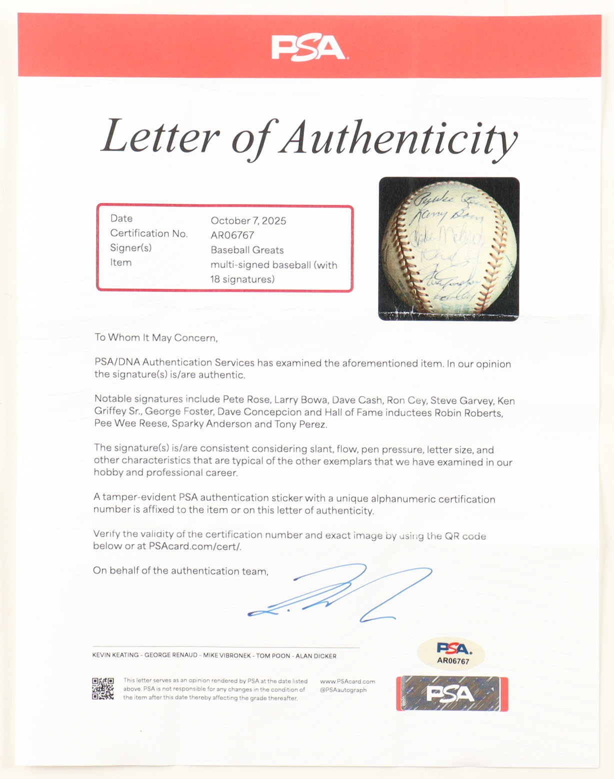 Baseball Greats OAL Baseball Signed by (18) with Pee Wee Reese, Robin Roberts, Tony Perez, Sparky Anderson, Dave Concepcion, & Pete Rose with Display Case (PSA) at PristineAuction.com Baseball Greats OAL Baseball Signed by (18) with Pee Wee Reese, Robin Roberts, Tony Perez, Sparky Anderson, Dave Concepcion, & Pete Rose with Display Case (PSA) at PristineAuction.com