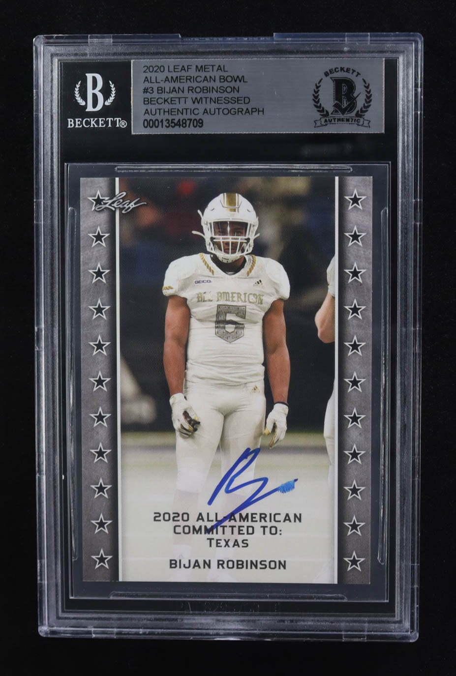 Bijan Robinson Signed 2020 Leaf Metal All-American Bowl #03 RC (Beckett) at PristineAuction.com Bijan Robinson Signed 2020 Leaf Metal All-American Bowl #03 RC (Beckett) at PristineAuction.com