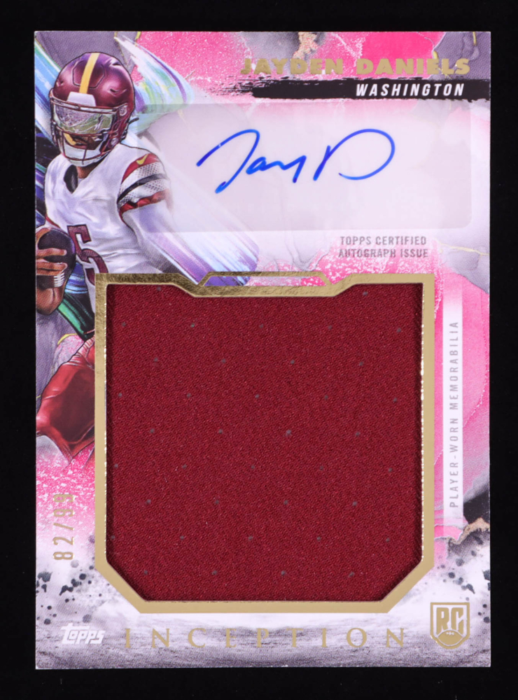 Jayden Daniels 2024 Topps Inception Rookie Jumbo Relic Autographs Magenta #RJRAJD #82/99 RC