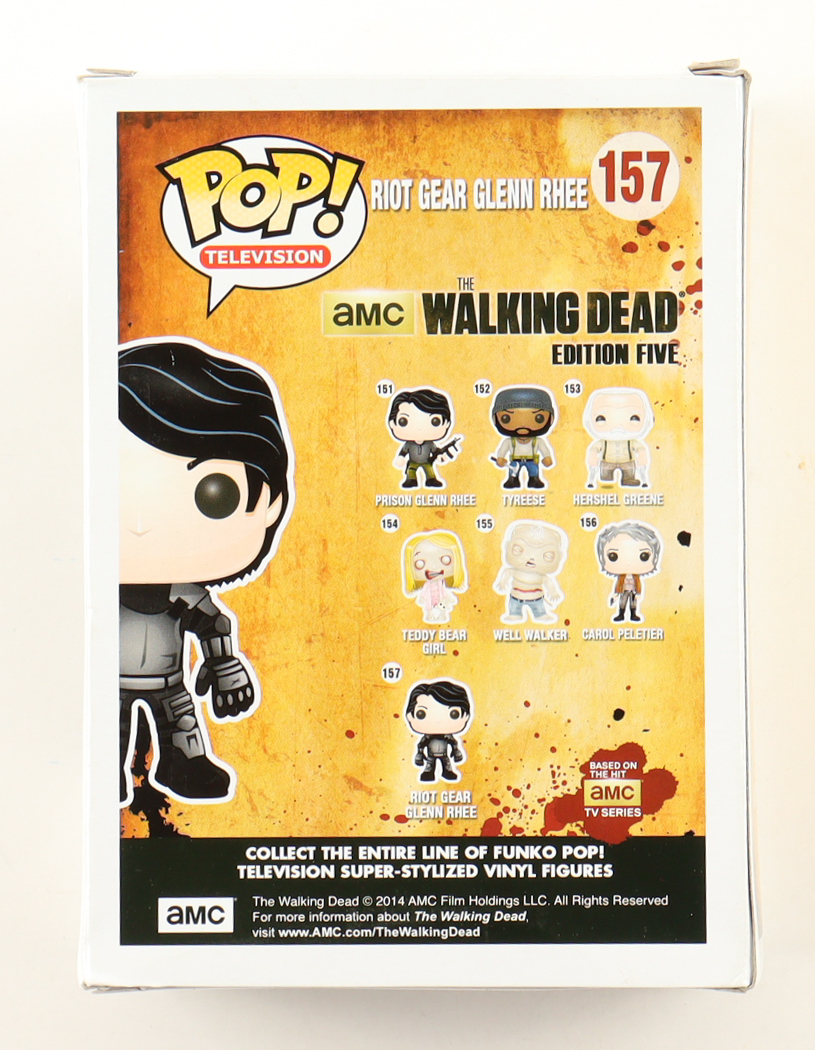 Steven Yeun Signed "The Walking Dead" #157 Riot Gear Glenn Rhee Funko Pop! Vinyl Figure (JSA) at PristineAuction.com Steven Yeun Signed "The Walking Dead" #157 Riot Gear Glenn Rhee Funko Pop! Vinyl Figure (JSA) at PristineAuction.com