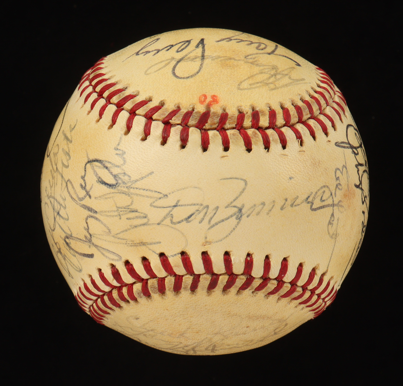 Baseball with Display Case Signed by (32) with Johnny Pesky, Johnny Podres, Carl Yastrzemski, Jim Rice (PSA) at PristineAuction.com Baseball with Display Case Signed by (32) with Johnny Pesky, Johnny Podres, Carl Yastrzemski, Jim Rice (PSA) at PristineAuction.com