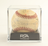 Baseball with Display Case Signed by (32) with Johnny Pesky, Johnny Podres, Carl Yastrzemski, Jim Rice (PSA) at PristineAuction.com