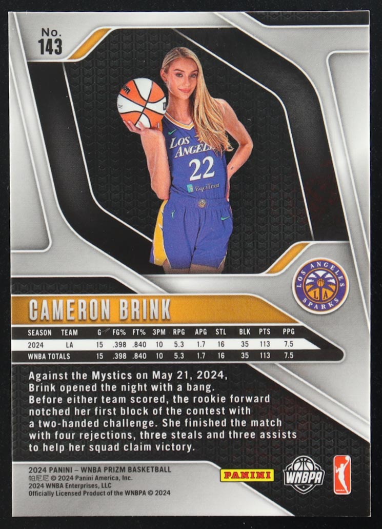 Cameron Brink 2024 Panini Prizm WNBA Prizms Ice #143 RC at PristineAuction.com Cameron Brink 2024 Panini Prizm WNBA Prizms Ice #143 RC at PristineAuction.com