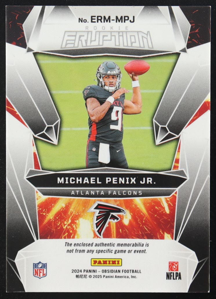 Michael Penix Jr. 2024 Panini Obsidian Rookie Eruption Materials #36 RC at PristineAuction.com Michael Penix Jr. 2024 Panini Obsidian Rookie Eruption Materials #36 RC at PristineAuction.com