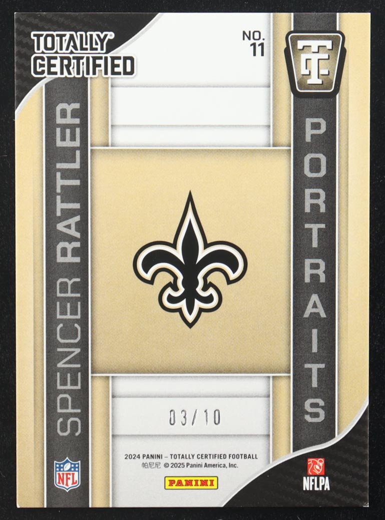 Spencer Rattler 2024 Panini Totally Certified Potraits #11 RC #03/10 at PristineAuction.com Spencer Rattler 2024 Panini Totally Certified Potraits #11 RC #03/10 at PristineAuction.com