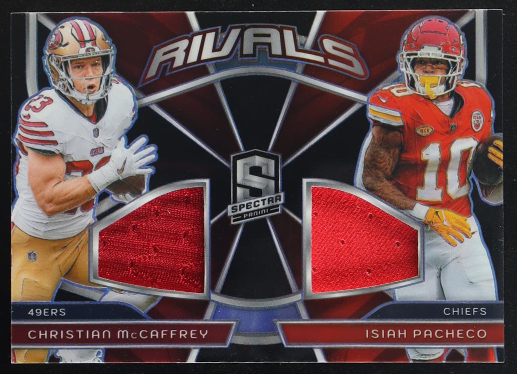 Christian McCaffrey / Isiah Pacheco 2024 Panini Spectra Rivals Materials #15 #62/99 at PristineAuction.com Christian McCaffrey / Isiah Pacheco 2024 Panini Spectra Rivals Materials #15 #62/99 at PristineAuction.com