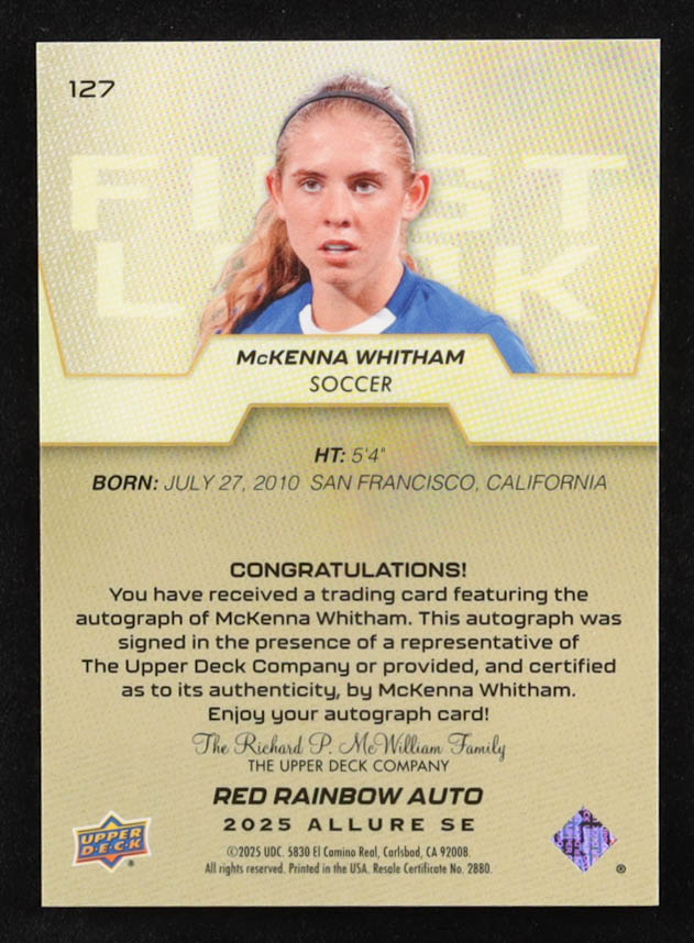 McKenna Whitham 2025 Upper Deck Allure SE Red Rainbow Autographs #127 at PristineAuction.com McKenna Whitham 2025 Upper Deck Allure SE Red Rainbow Autographs #127 at PristineAuction.com