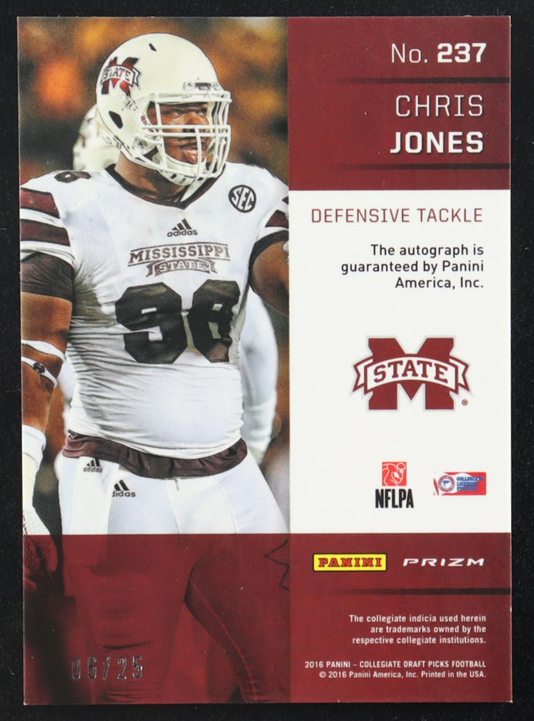 Chris Jones 2016 Panini Collegiate Draft Picks Red White Blue Autographs #237 RC #06/25 at PristineAuction.com Chris Jones 2016 Panini Collegiate Draft Picks Red White Blue Autographs #237 RC #06/25 at PristineAuction.com