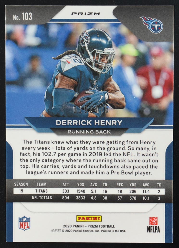 Derrick Henry 2020 Panini Prizm Prizms Hyper #103 #019/175 at PristineAuction.com Derrick Henry 2020 Panini Prizm Prizms Hyper #103 #019/175 at PristineAuction.com