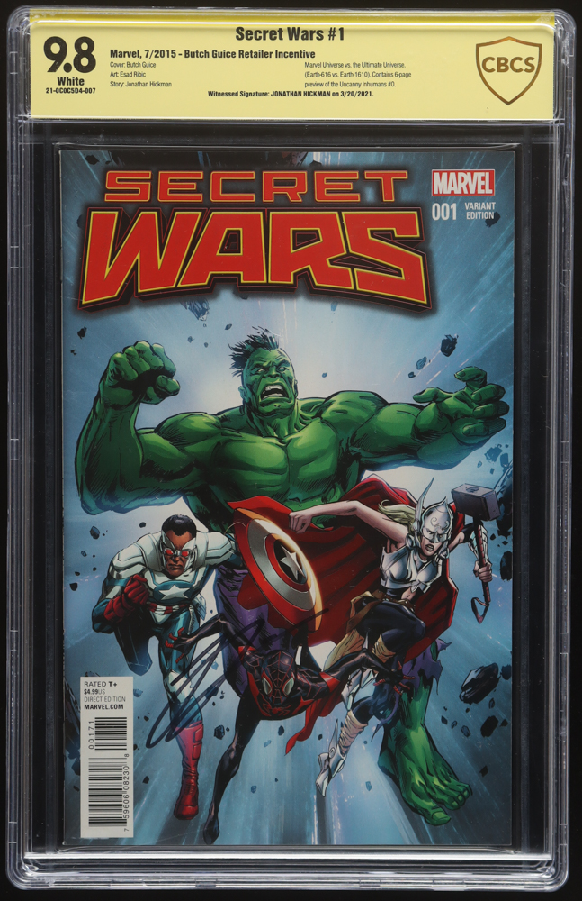 Jonathan Hickman Signed 2015 "Secret Wars" #1 Marvel Comic Book (CBCS 9.8) at PristineAuction.com Jonathan Hickman Signed 2015 "Secret Wars" #1 Marvel Comic Book (CBCS 9.8) at PristineAuction.com