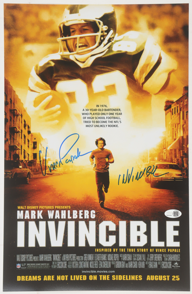 Vince Papale Signed "Invincible" 11x17 Movie Poster Photo Inscribed "Invincible" (JSA) at PristineAuction.com Vince Papale Signed "Invincible" 11x17 Movie Poster Photo Inscribed "Invincible" (JSA) at PristineAuction.com