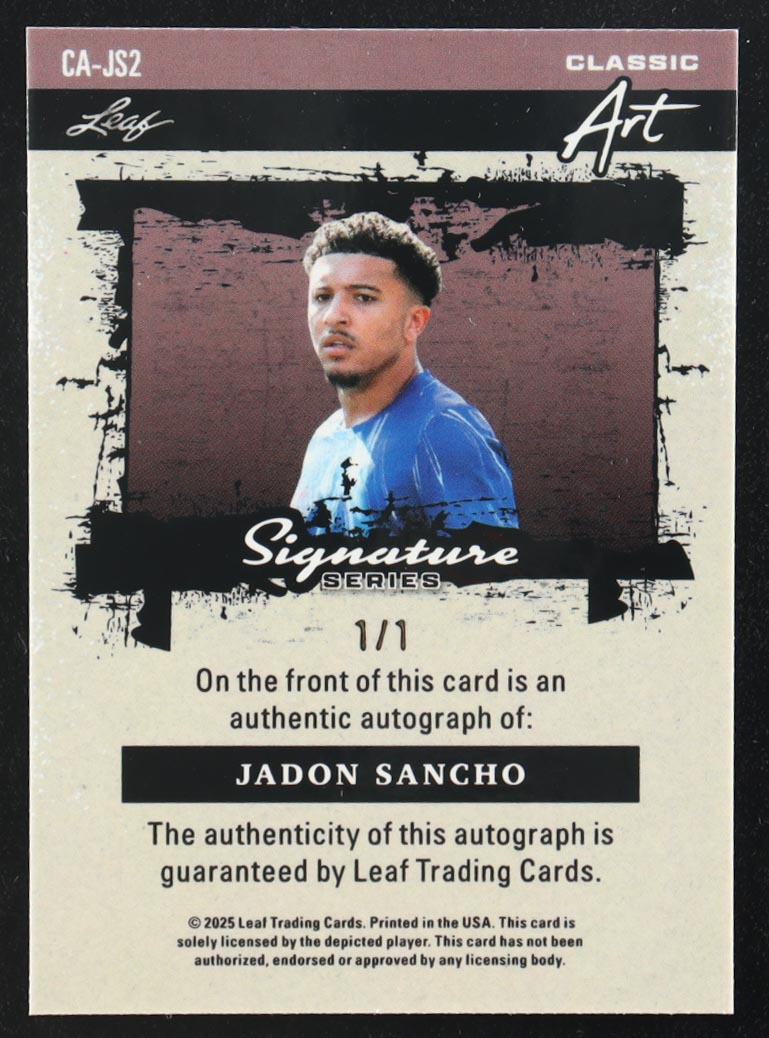Jadon Sancho 2025 Leaf Classic Art Signature Series Autographs #CA-JS2 #1/1 at PristineAuction.com Jadon Sancho 2025 Leaf Classic Art Signature Series Autographs #CA-JS2 #1/1 at PristineAuction.com