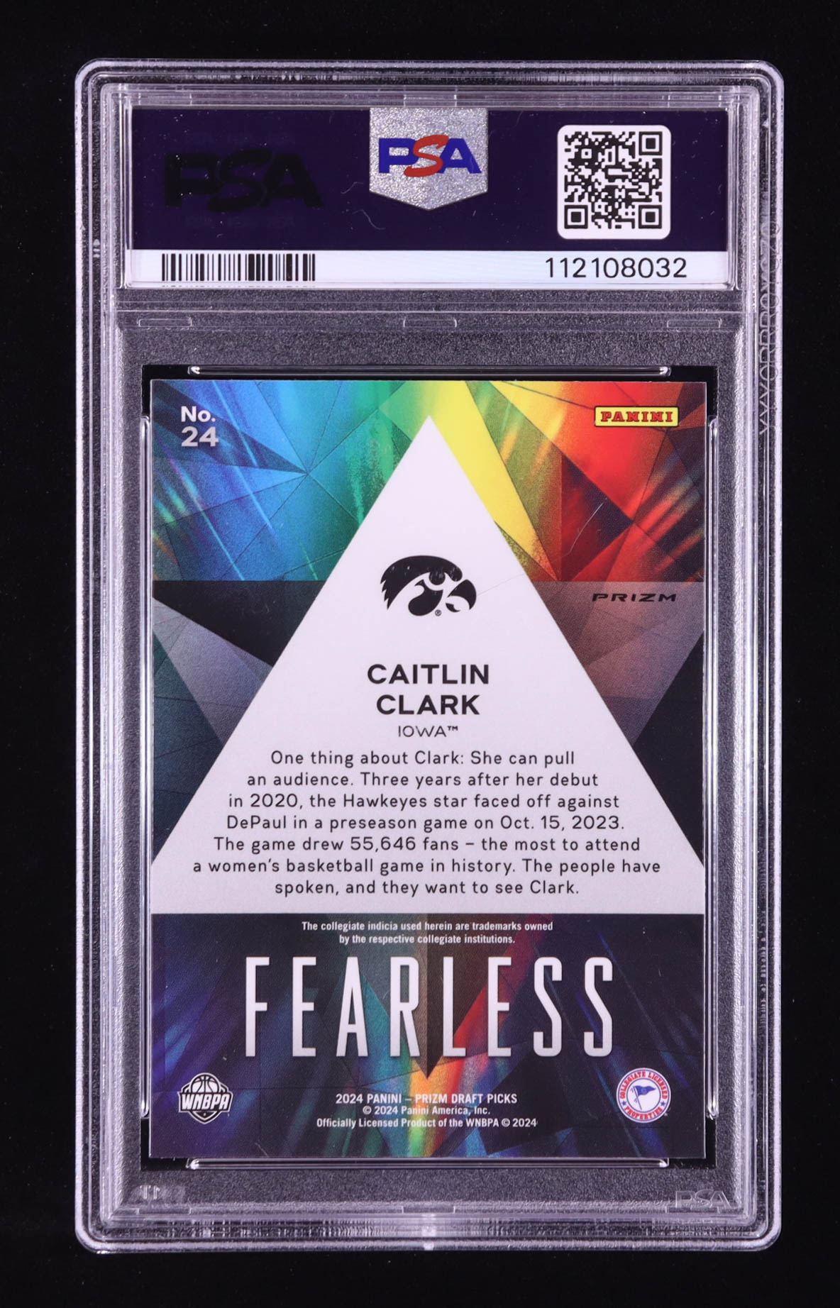 Caitlin Clark 2024-25 Panini Prizm Draft Picks Fearless Prizms Silver #24 RC (PSA 10) at PristineAuction.com Caitlin Clark 2024-25 Panini Prizm Draft Picks Fearless Prizms Silver #24 RC (PSA 10) at PristineAuction.com