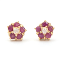 0.82 CTW Natural Diamonds & Ruby 18K Gold Plated Designer Earrings | Estimated Value $1,239 (AMG) at PristineAuction.com